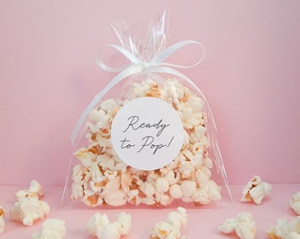 Baby Shower Popcorn Favour Sweet Bags with Personalised Stickers -  Ready to Pop - Popcorn Sweet Favour Bags - Baby Shower Favours