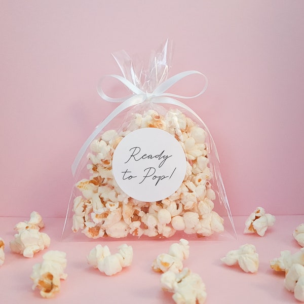 Baby Shower Popcorn Favour Sweet Bags with Personalised Stickers -  Ready to Pop - Popcorn Sweet Favour Bags - Baby Shower Favours