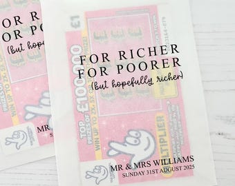 Scratch Card Holder Wedding Favour Packets Lucky in Love - 100% Biodegradable Glassine Personalised Wedding Favours Bags
