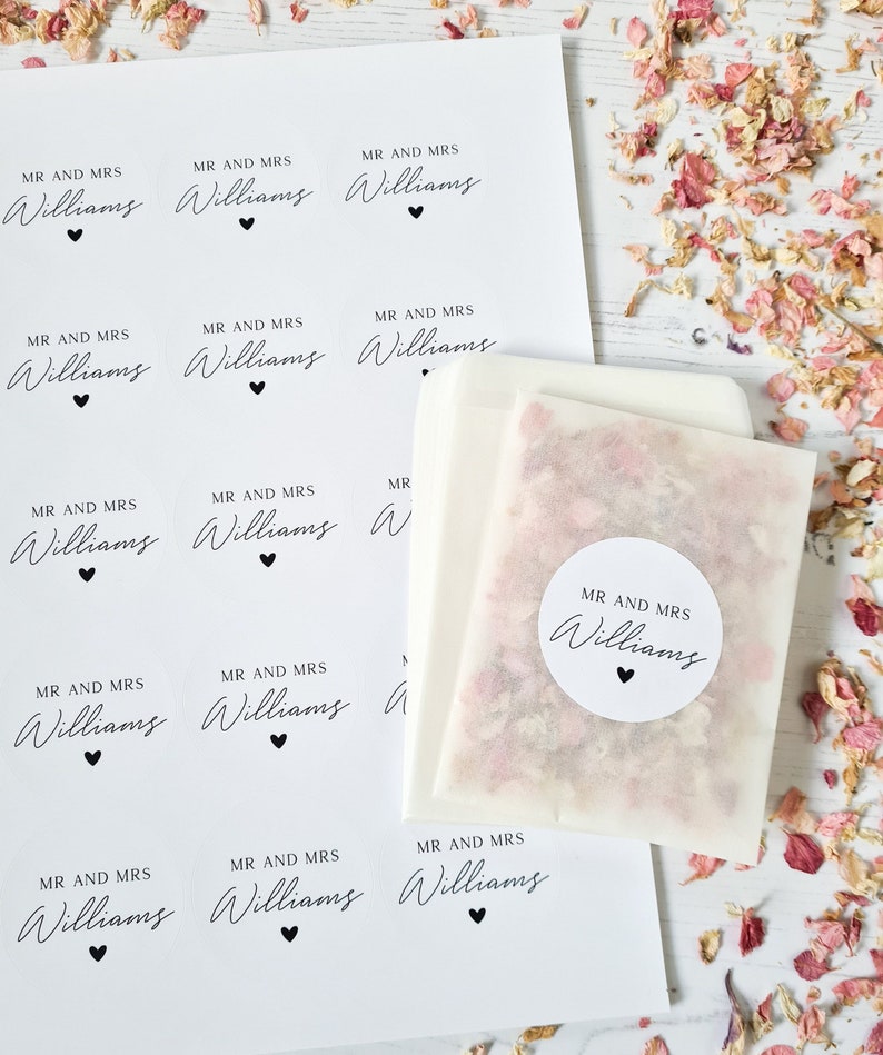 DIY Wedding Confetti Bags 100% Biodegradable Glassine Bags Personalised Stickers Wedding Confetti, Petal Confetti, Confetti Packets image 1