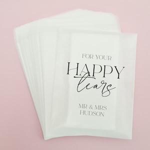 Happy Tears Wedding Tissues Packets 100% Biodegradabile Glassine - Sacchetto di fazzoletti vuoto per matrimonio Bomboniere personalizzate per confetti per matrimonio