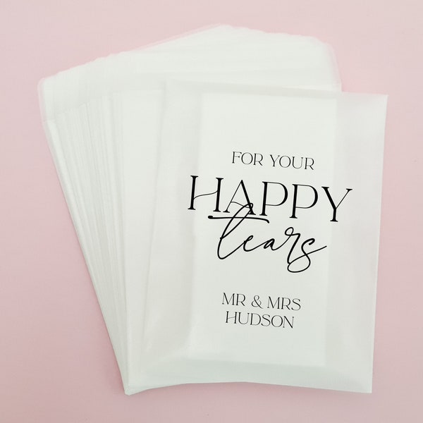 Happy Tears Wedding Tissues Packets 100% Biodegradable Glassine - Empty Wedding Tissue Bag Personalised Wedding Confetti Favours