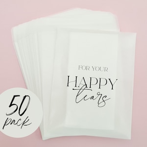 x50 For Your Happy Tears Wedding Tissues Packets 100% Biodegradable Glassine Bags - 50 pack - Wedding Supplies