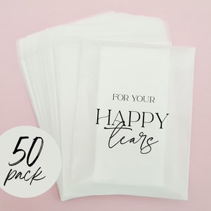 x50 For Your Happy Tears Wedding Tissues Packets 100% Biodegradable Glassine Bags - 50 pack - Wedding Supplies