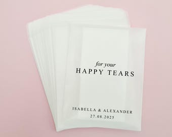 Happy Tears Wedding Tissues Packets 100% Biodegradable Glassine - Empty Wedding Tissue Bag Personalised Wedding Confetti Favours