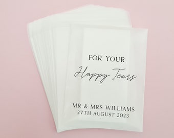 Happy Tears Wedding Tissues Packets 100% Biodegradable Glassine - Empty Wedding Tissue Bag Personalised Wedding Confetti Favours