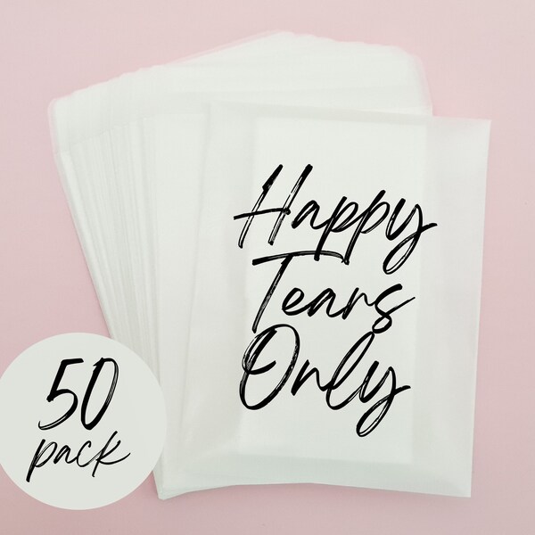 x50 For Your Happy Tears Wedding Tissues Packets 100% Biodegradable Glassine Bags - 50 pack - Wedding Supplies