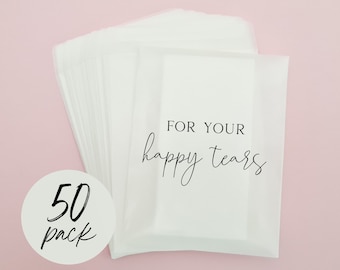 x50 For Your Happy Tears Wedding Tissues Packets 100% Biodegradable Glassine Bags - 50 pack - Wedding Supplies