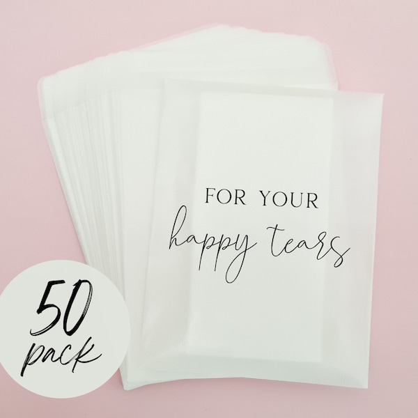 x50 For Your Happy Tears Wedding Tissues Packets 100% Biodegradable Glassine Bags - 50 pack - Wedding Supplies