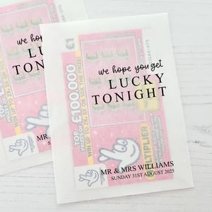 Porta biglietti da grattare, pacchetti bomboniere per matrimonio Lucky in Love - Sacchetti per bomboniere personalizzate in glassine biodegradabile al 100%