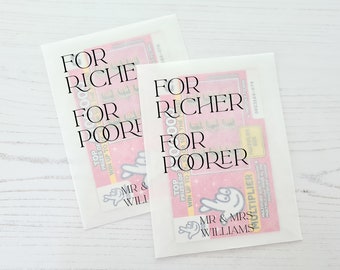 Scratch Card Holder Wedding Favour Packets For Richer For Poorer - 100% Biodegradable Glassine Personalised Wedding Favours Bags