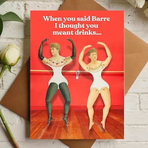 Tarjeta de felicitación de Barre Fitness, tarjeta de cumpleaños sarcástica y divertida para una amiga, tarjeta ingeniosa y divertida para ella.