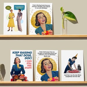 Bundel grappige wenskaarten geestelijke gezondheid - vintage-geïnspireerde verjaardags- en aanmoedigingskaarten eigenzinnige angst zelfzorg humorpakket voor vrienden