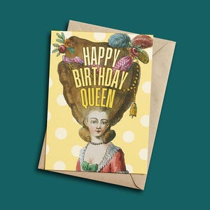 Cartão de feliz aniversário rainha engraçado vintage cartão de aniversário da realeza para ela cartão de felicitações de aniversário real presente de aniversário da rainha cartão de bolinhas
