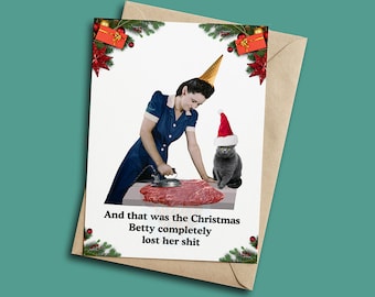 Cartão de Natal engraçado para senhora estressada: Cartão de Natal retrô com gato