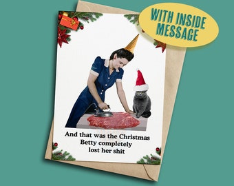 Funny Retro Christmas Card: Sarcastic Cat Lady Holiday Greeting