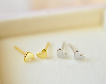 Dainty tiny heart stud earrings, 925 sterling silver stud earrings, minimalist earrings