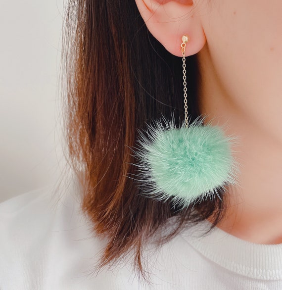 Pom Pom Earrings Fluffy Earrings Fuzzy Earrings Colorful