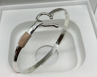 CARIBBEAN J-HOOK BRACELET 4mm .925 Sterling Silver With 14ky Gold Twist Wrap size 7.