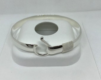 ISLAND J-HOOK BRECELET 8mm Smooth Textured, All .925 Sterling Silver, Size7.75"