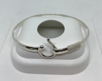 Hand Hammered Sterling Silver J-Hook Bangle Bracelet