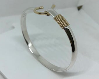 Handmade Sterling Silver Caribbean Hook Bracelet, 14K Gold Twist