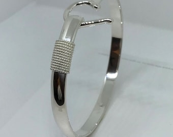 Handcrafted Sterling Silver J-Hook Bracelet, Hammered or Smooth, 6mm