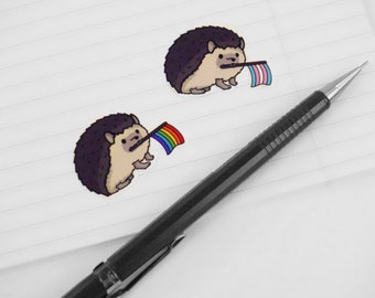 Pride Hedgehog Sticker Set, Rainbow and Trans Flag, Gloss Vinyl