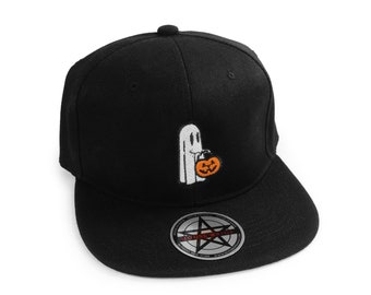 Embroidered Ghost Pumpkin Hat, Halloween Snapback Cap