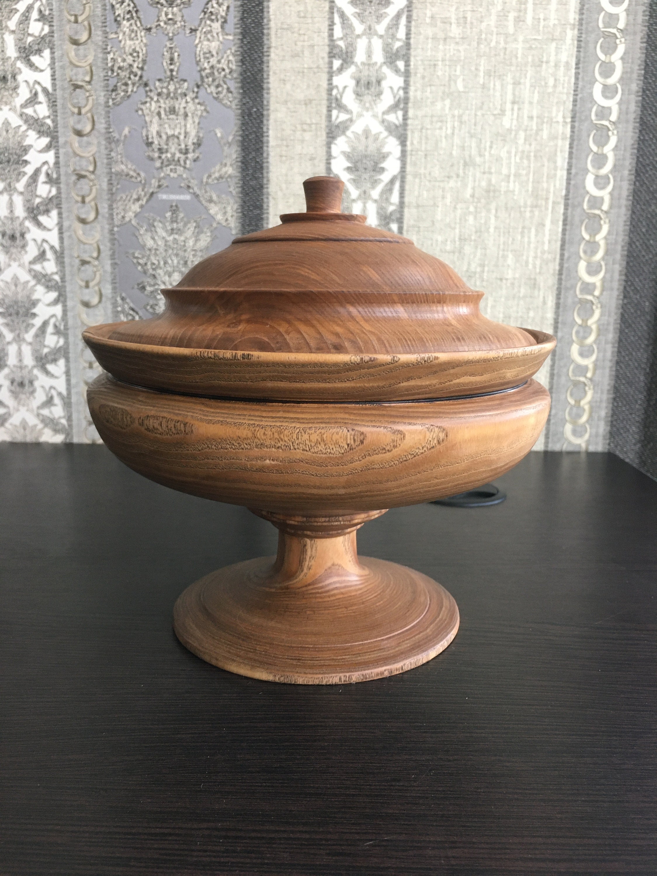 Wooden Bowl on a Pedestal With a Lid Handmade Etsy