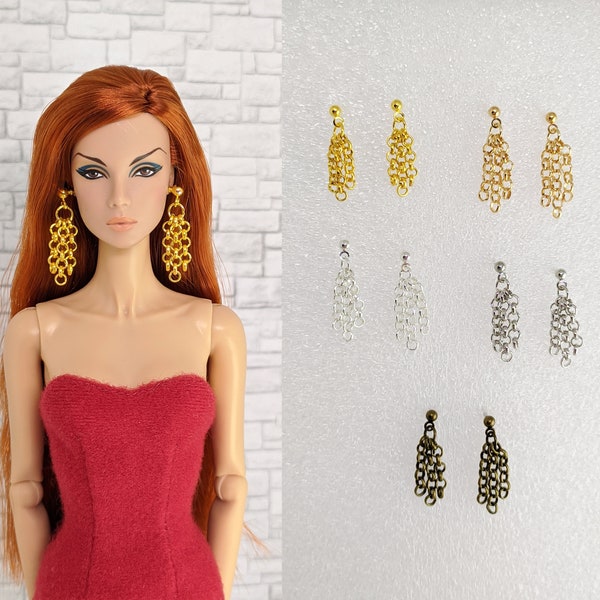 chain earrings for 1/6 fashion dolls 11.5 ", 12 inch, 12.5 ", FR, FR2, FR6, NF, Poppy P, doll jewelry jewellery accessories bijooux