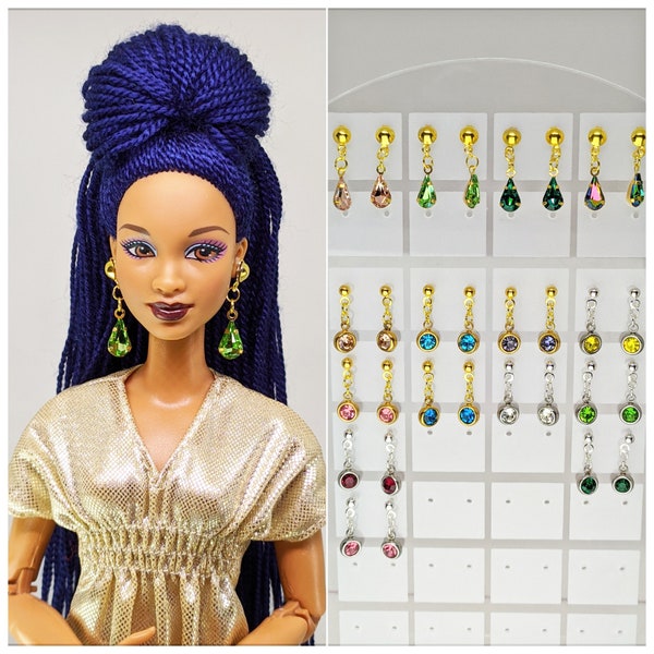 Drop crystal earrings for FR, Nu Face, Poppy Parker, IT 1/6 fashion dolls 12", 12 inch, 12.5 inch doll jewelry jewellery accessories bijooux