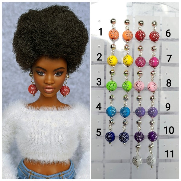 Ball earrings for FR Fashion Royalty, Nu Face, Poppy Parker, IT dolls, 1/6 fashion 12 inch 30 cm doll jewelry jewellery accessories bijooux