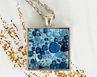 blue mosaic blue pendant mosaic necklace blue gift blue necklace shades of blue necklace blue jewelry mosaic blue necklace blue