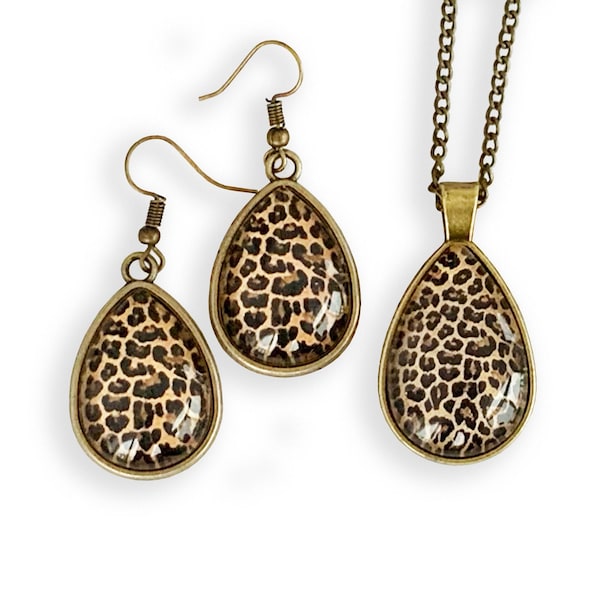 Bijoux léopard, ensembles de bijoux assortis, ensembles collier et boucles d'oreilles pour femmes, collier léopard, ensemble cadeau bijoux, bijoux imprimés animaux