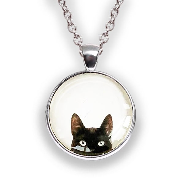 Collier chat NOIR pour femme, collier chat Peeking, cadeau bijoux chat, pendentif chat noir, cadeaux amoureux des chats, bijoux avec un chat