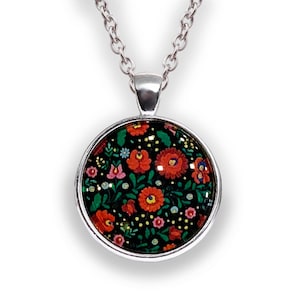 Folk art necklace, Hungarian folk art floral jewelry gift, Hungary folk art necklace, Hungarian jewelry pendant, Anniversary gift for wife