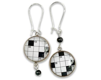 Mismatched crossword earrings, Crossword lover, Jewelry gift, Puzzle gifts for her, Crossword puzzle gifts, Crossword gifts, Asymmetrical