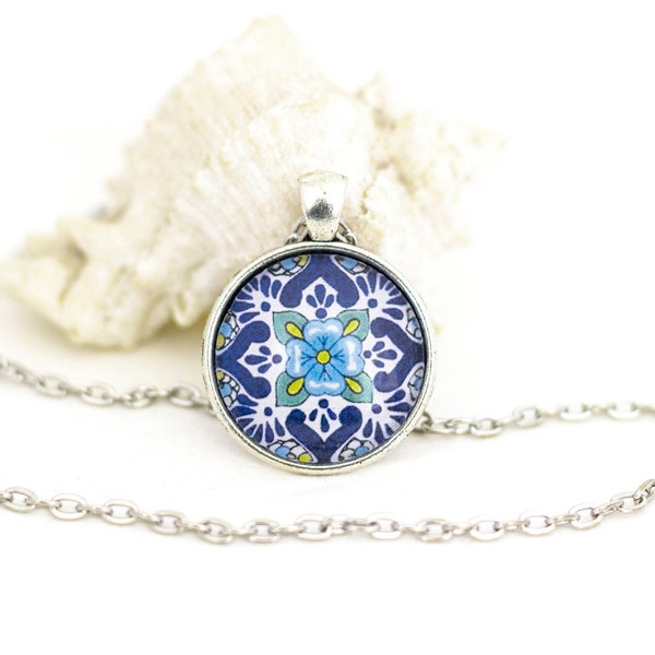 Portuguese tile Pendant, Portuguese Jewelry, Blue and White Tile Necklace, Portugal tile necklace, Portugal necklace, Portugal gift for her