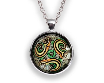 Celtic Jewelry, Triangle Celtic necklace, Colorful Celtic necklace with glass cabochon, Triskelion necklace, Irish gifts