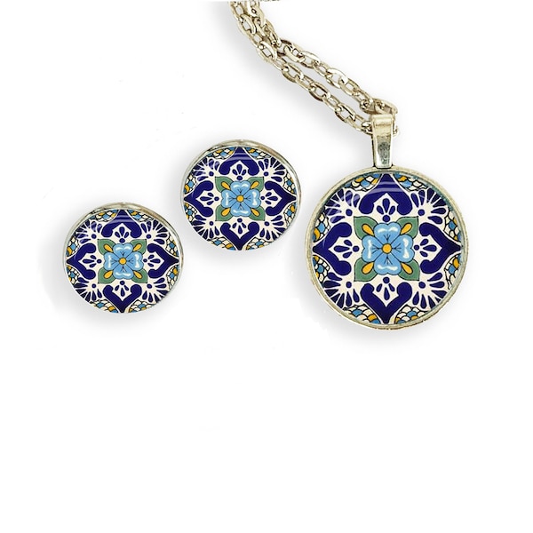 Portugal gifts Jewelry set for women, Portuguese tile necklace and earrings, Portuguese tiles gifts, Matched necklace and earrings