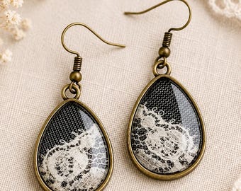 13e jubileum kanten oorbellen donker denim druppelvormige textiel sieraden