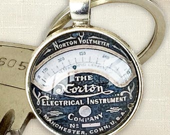 Vintage Voltmeter Nyckelring Ingenjör Gåva Industriellt Instrument Nyckelring