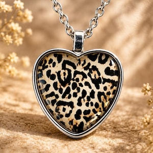 Leopard Heart Necklace Animal Print Heart Pendant Romantic Gift