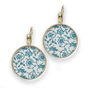 Delft Blue Floral Dangle Earrings: Botanical Jewelry