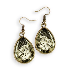 Feier Geschenk, Spitze Jahrestag Geschenk für Sie, 13. Hochzeitstag Geschenke, Baumwollspitze Ohrringe, Teardrop Denim und Spitze Schmuck