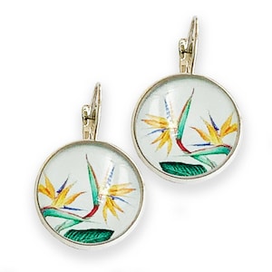 Botanical Australian Bird of Paradise earrings, Australian tropical earrings, Jewelry Gifts for women, Cabochon earrings, Nature jewelry