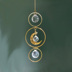 Moon Suncatcher – Rainbow Light Catcher, Boho Crystal Window Decor, Protection Crystal for Home