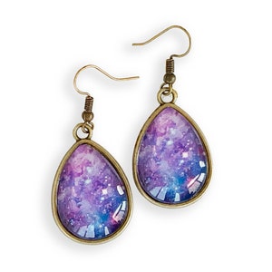 Galaxy earrings, space earrings, universe earrings, Astrology earrings, teardrop earrings, glass earrings