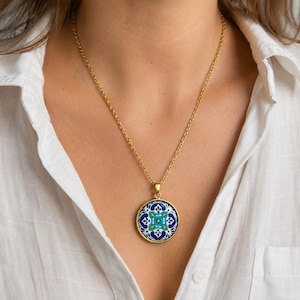 Azulejo Necklace Blue Tile Pendant Portuguese Ceramic Jewelry image 2